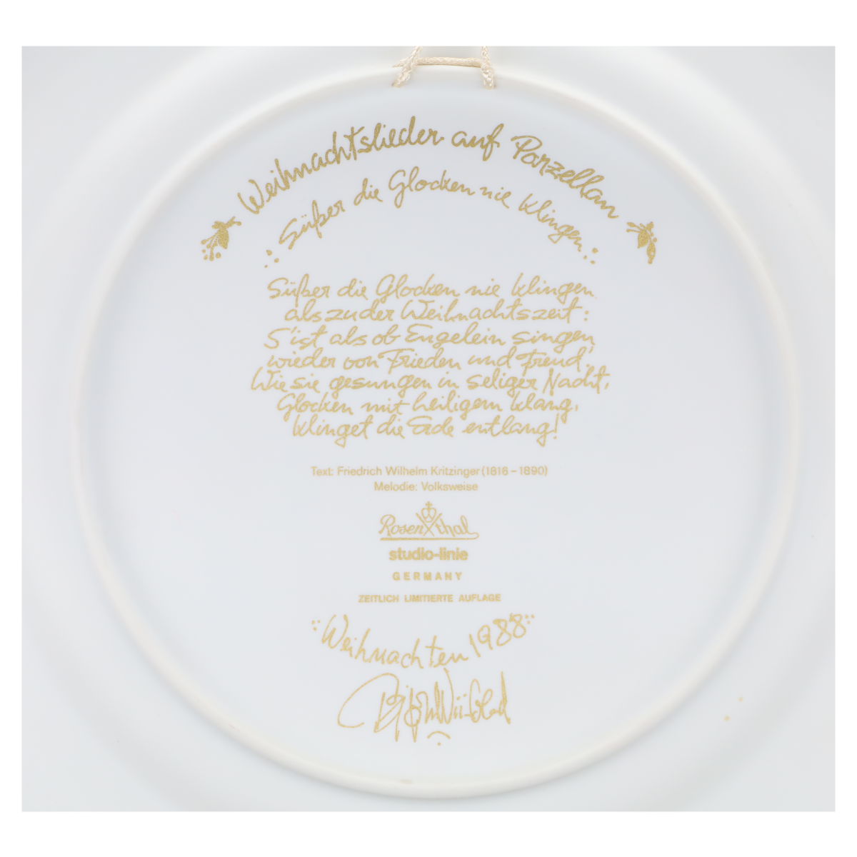 Weihnachtsteller 1988 Süßer die Glocken nie klingen