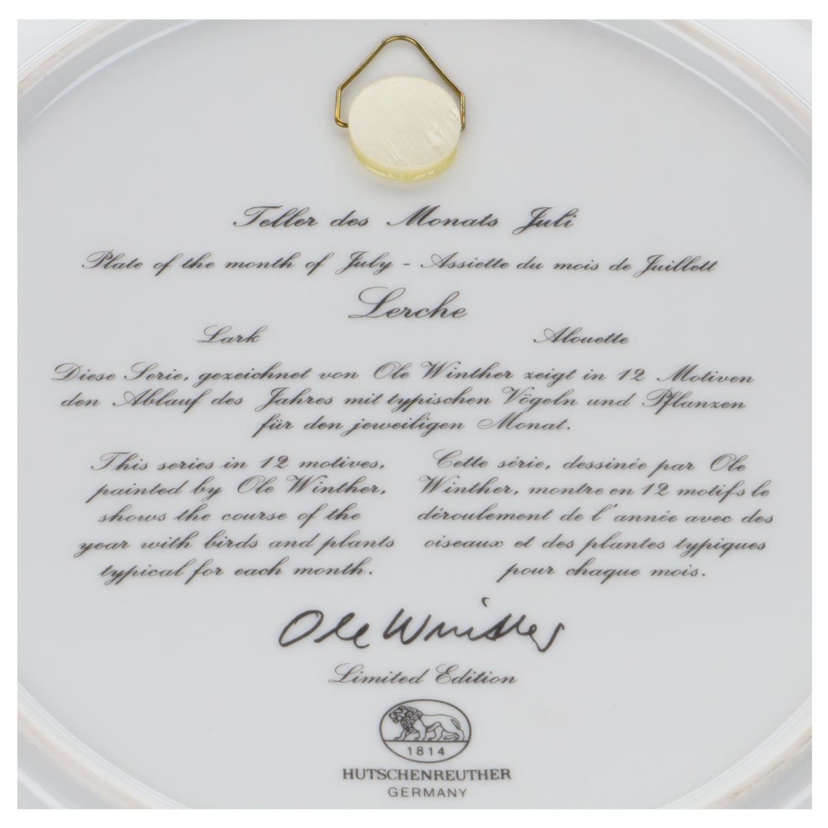 Wandteller groß Juli Lerche