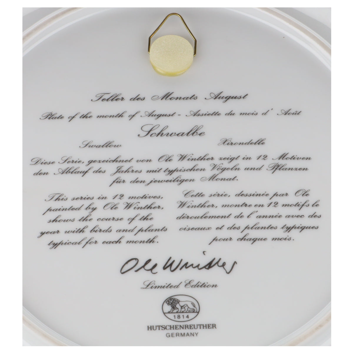 Wandteller groß August Schwalbe in OVP