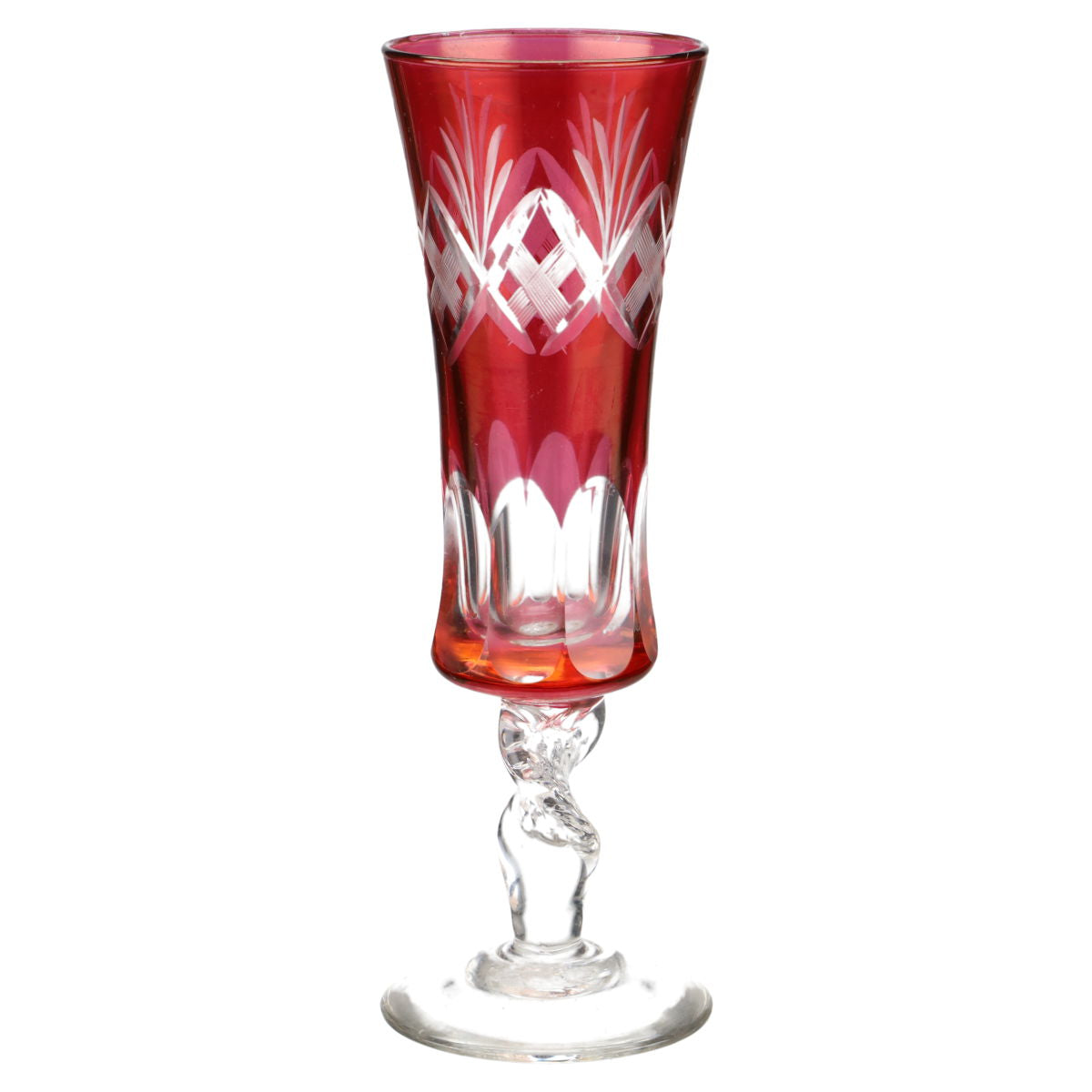 Schnapsglas Kelch Rubin gedrehter Stiel