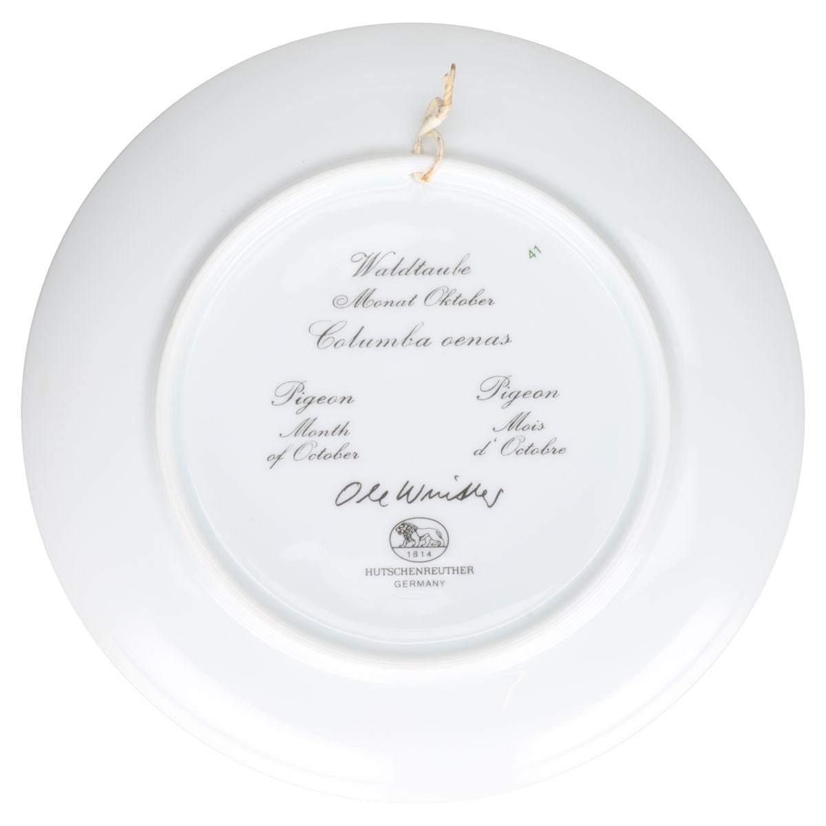 Wandteller 10 Oktober Waldtaube II. Wahl