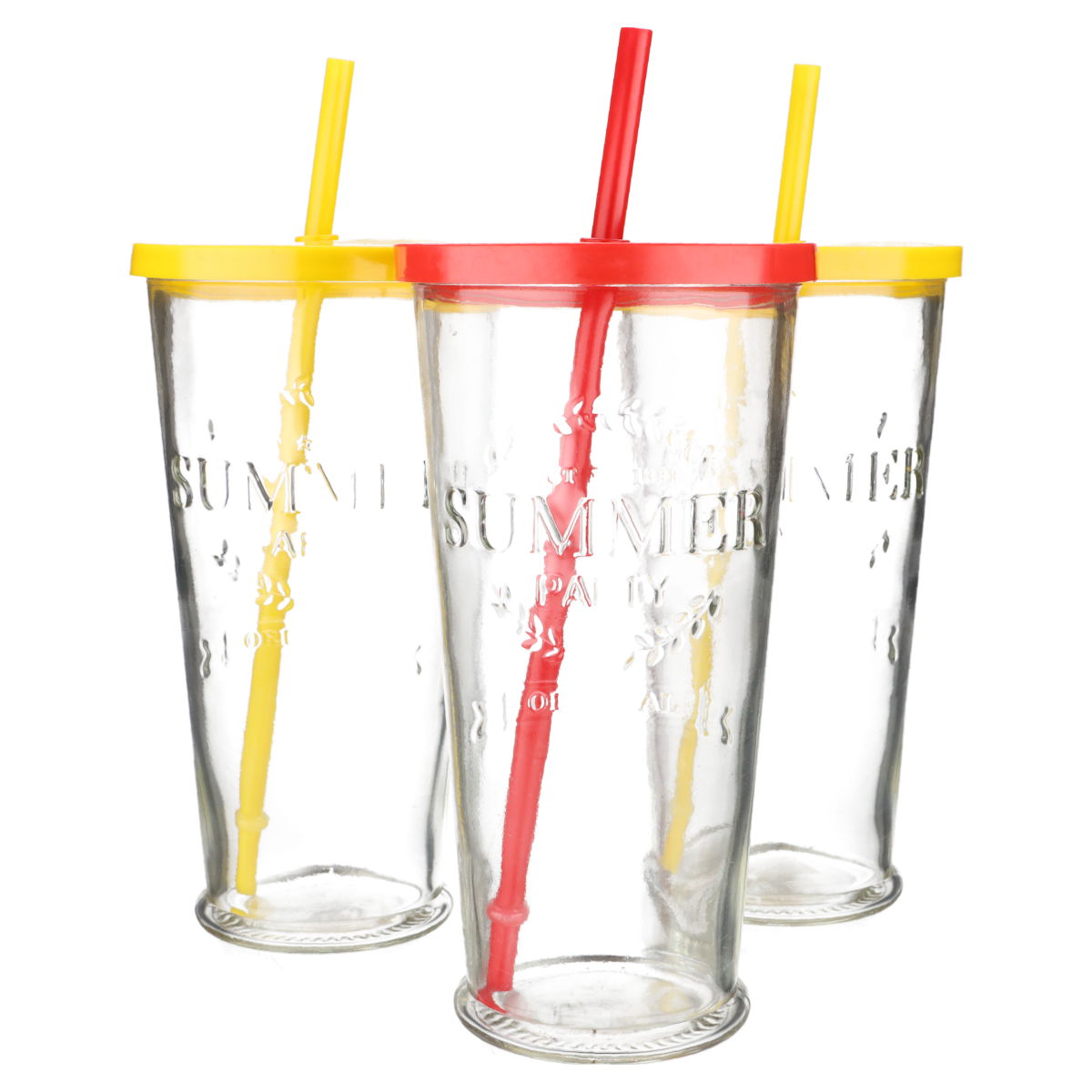 Cocktailglas Summer Party 3er Set mit Deckel + Halm