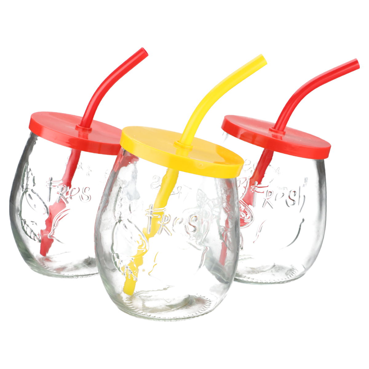 Saftglas Fresh 3er Set m. Deckel + Halm