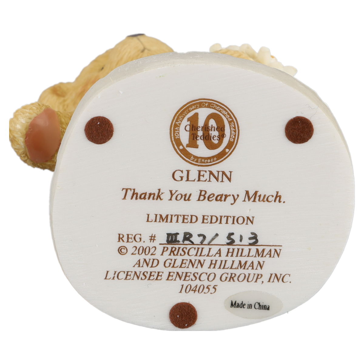 Teddy 104055 Glenn "Thank You Beary Much." Enesco Cherished Teddies mit OVP