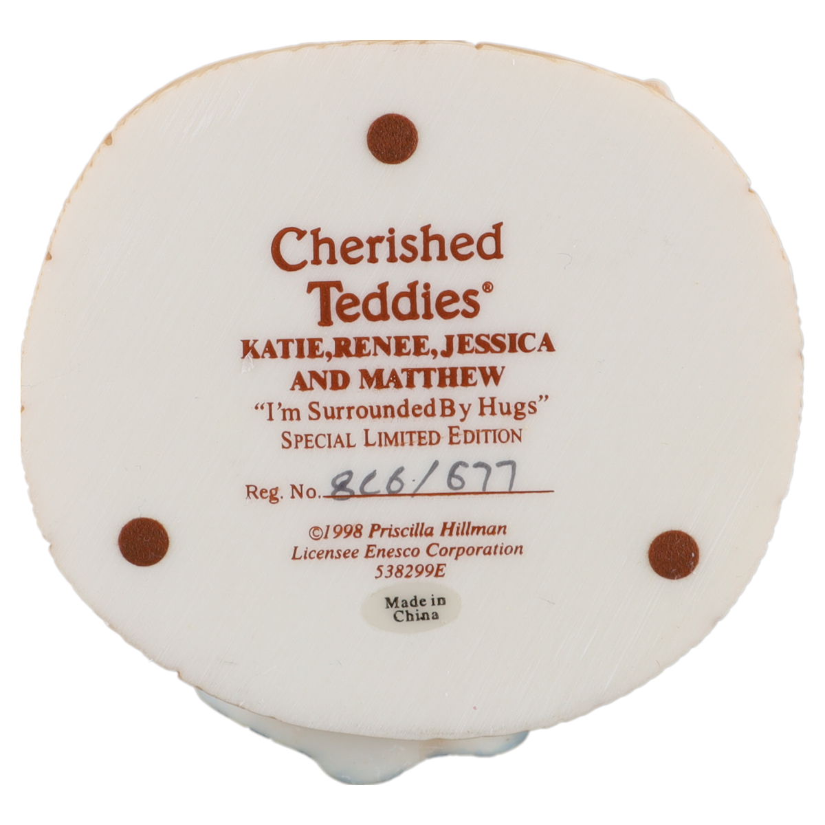 Teddy 538299E Katie, Renee, Jessica And Matthew "I'm Surrounded By Hugs" Enesco Cherished Teddies mit OVP