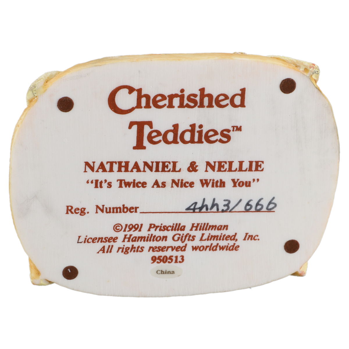 Teddy 950513 Nathaniel & Nellie "It's Twice As Nice With You" Enesco Cherished Teddies