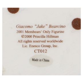 Teddy CT012 Giacomo "Jake" Bearcino 2001 Membears' Only Figurine Enesco Cherished Teddies mit OVP