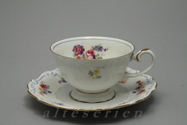 Reichenbach - Blumenbouquet Blauer Zierrand + Goldrand