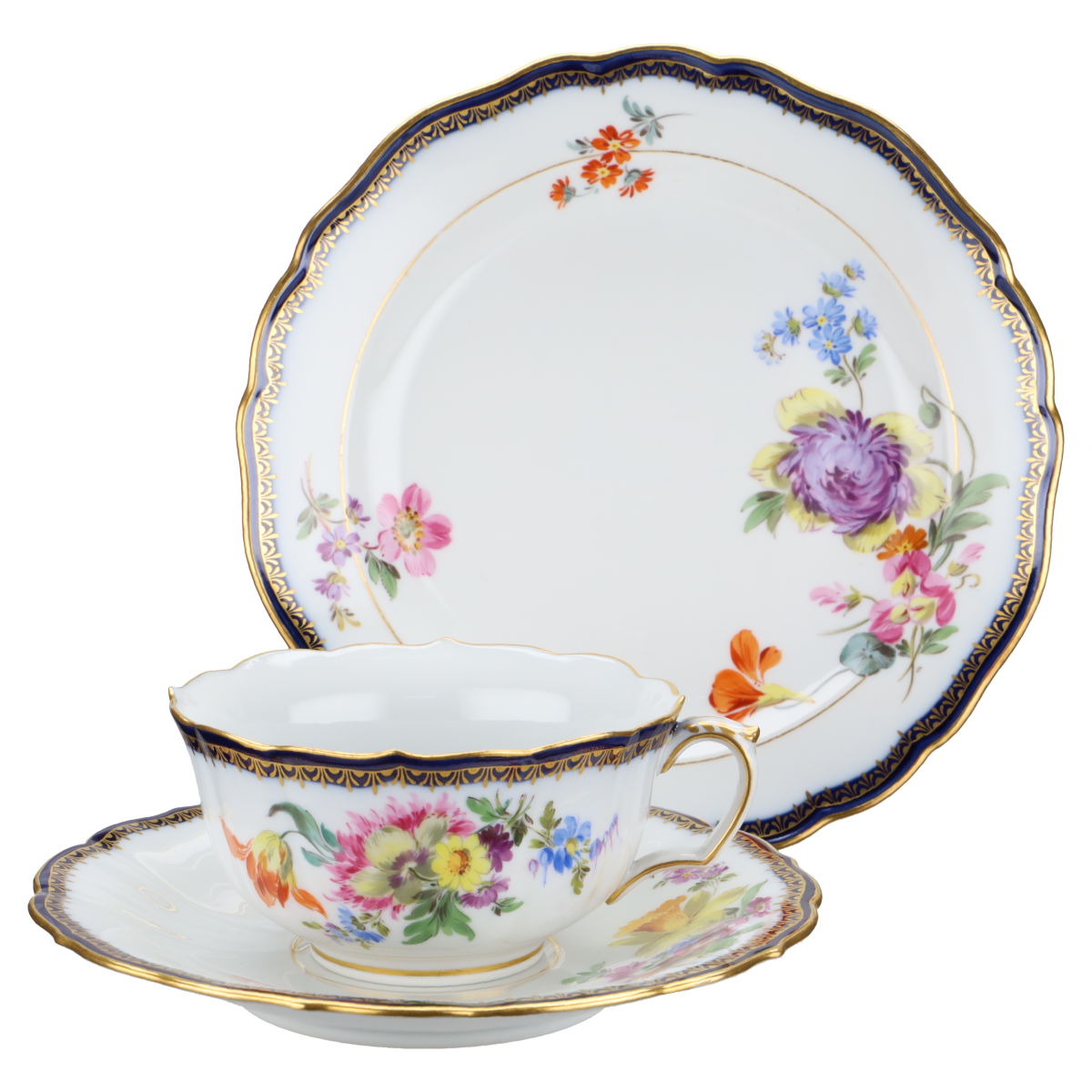 Meissen - Pfeifferzeit - Bunte Blume Kobaltrand