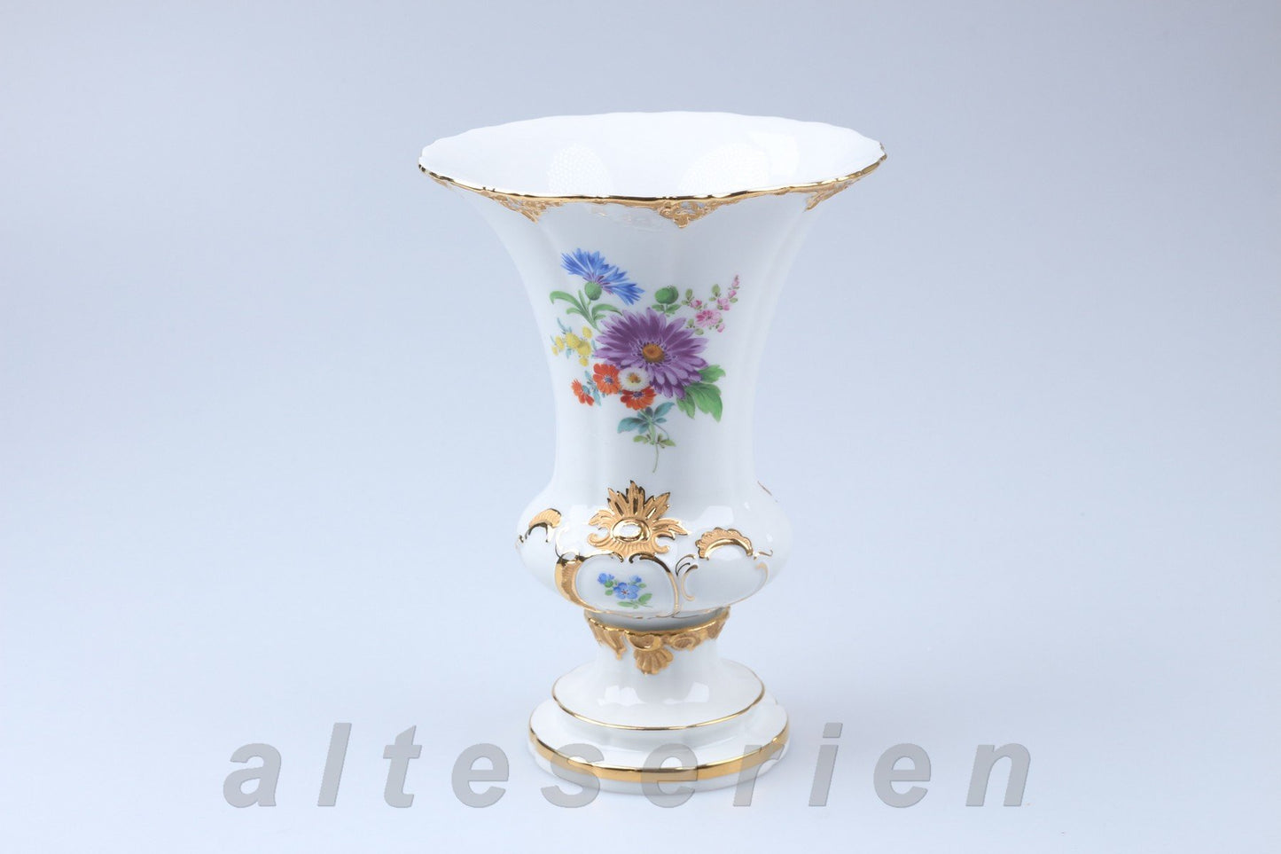 Vase klein Prunk Goldapplikationen Bunte Blumenmalerei