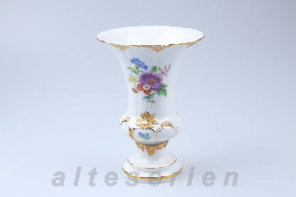 Vase klein Prunk Goldapplikationen Bunte Blumenmalerei
