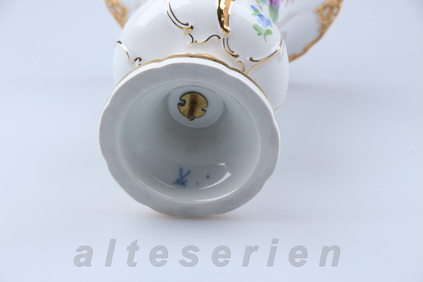 Vase klein Prunk Goldapplikationen Bunte Blumenmalerei