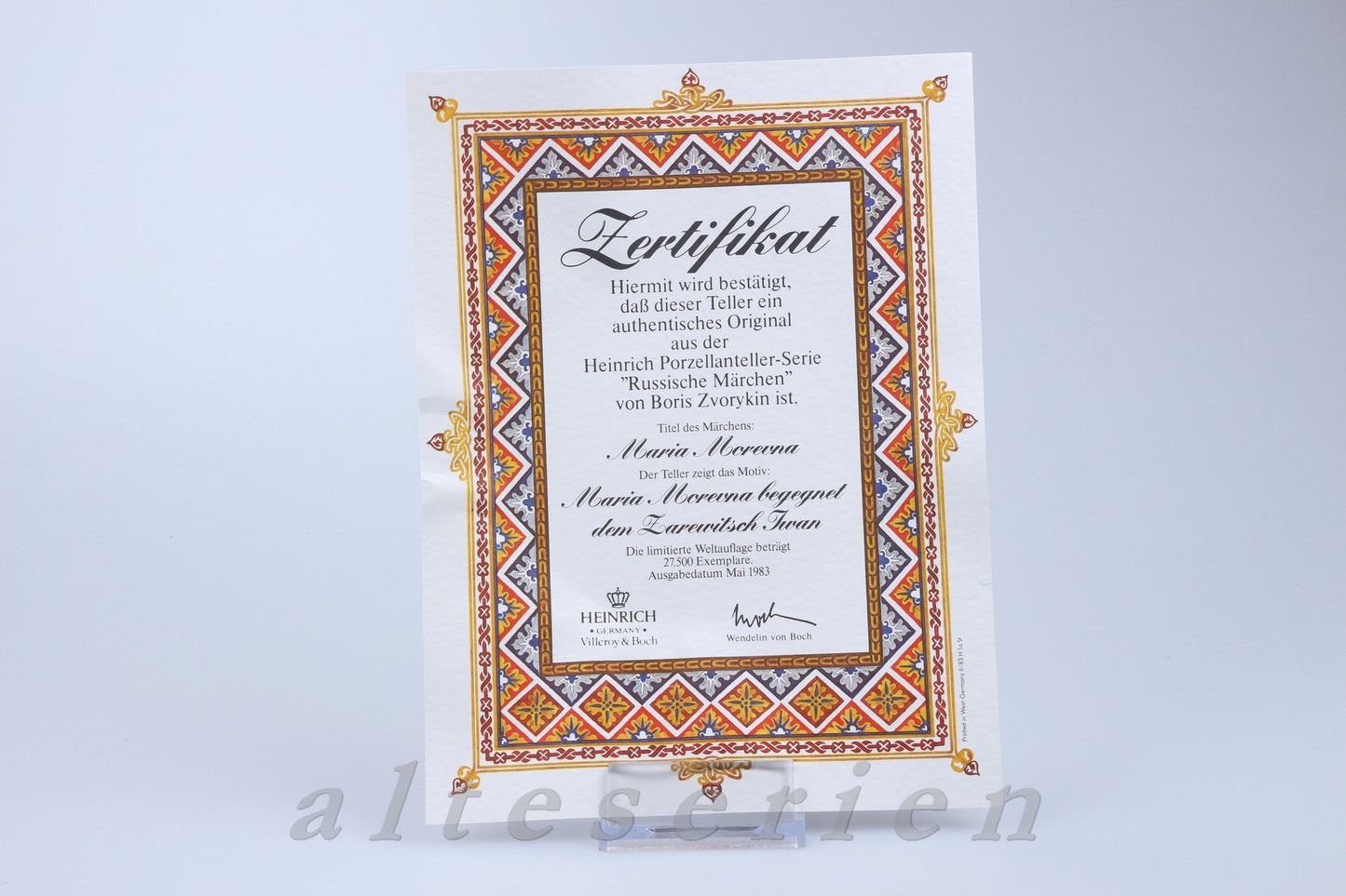 Sammelteller Zarewitsch Iwan mit Zertifikat