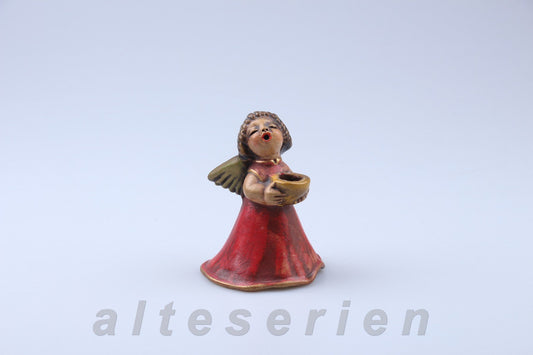 Singender Engel klein rotes Kleid mit Goldrand