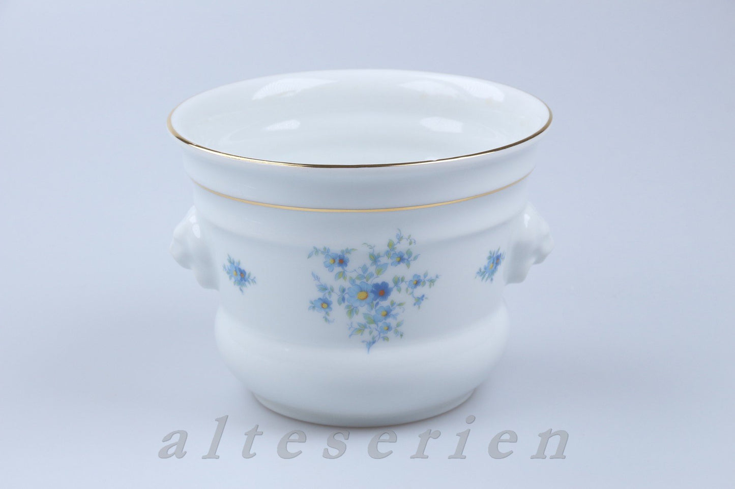 Übertopf mittelgroß blaue Blumen mit Goldrand