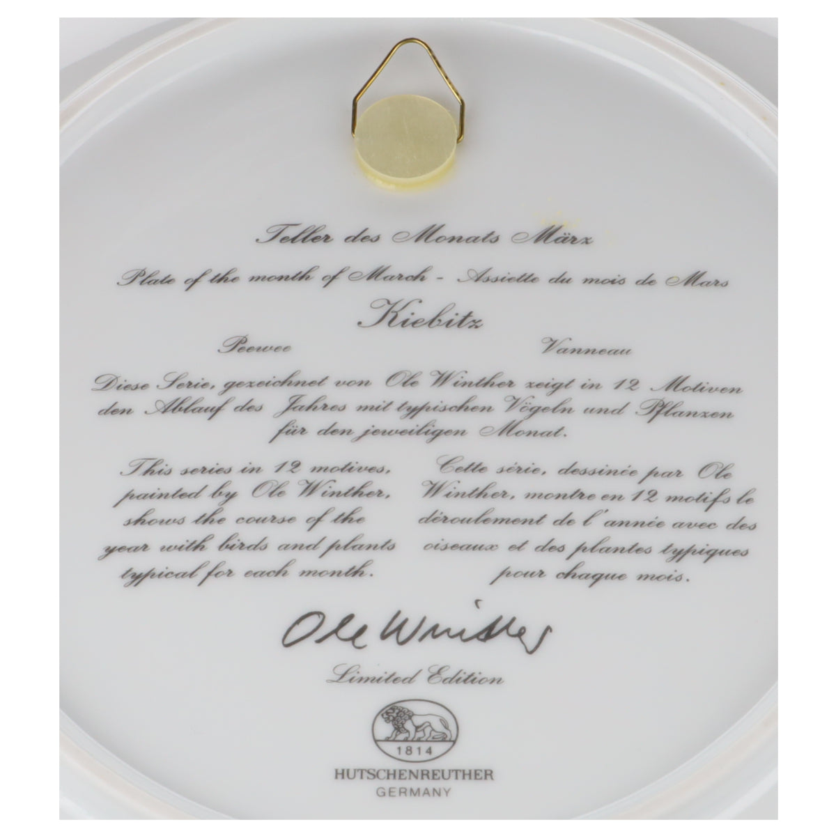 Wandteller groß März Kiebitz in OVP