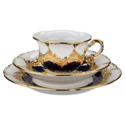 Mokkatasse Espressotasse mit Untere Gedeck 3tlg. Kobalt mit Goldstaffage