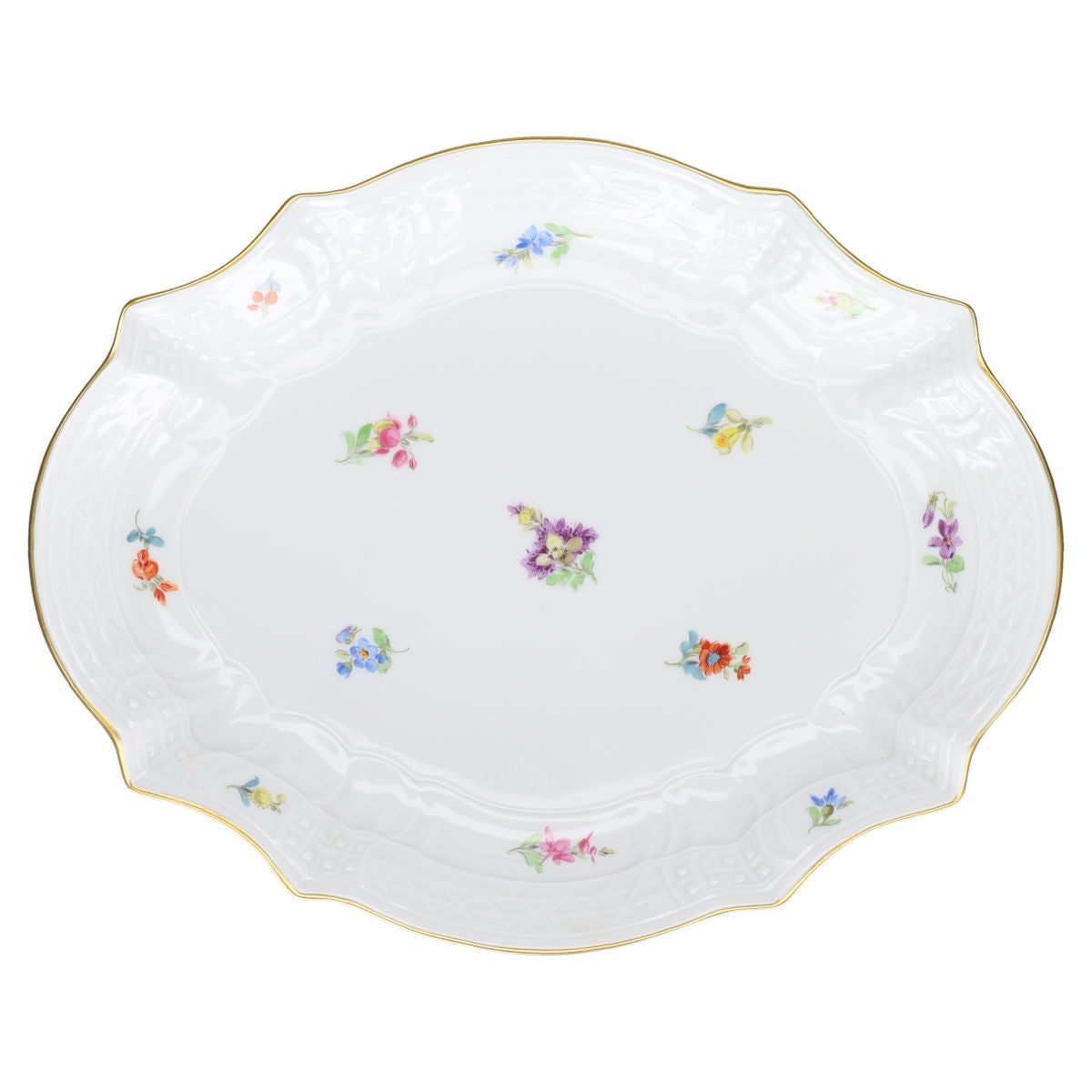 Servierschale oval mit Reliefrand Motiv Streublume I.Wahl