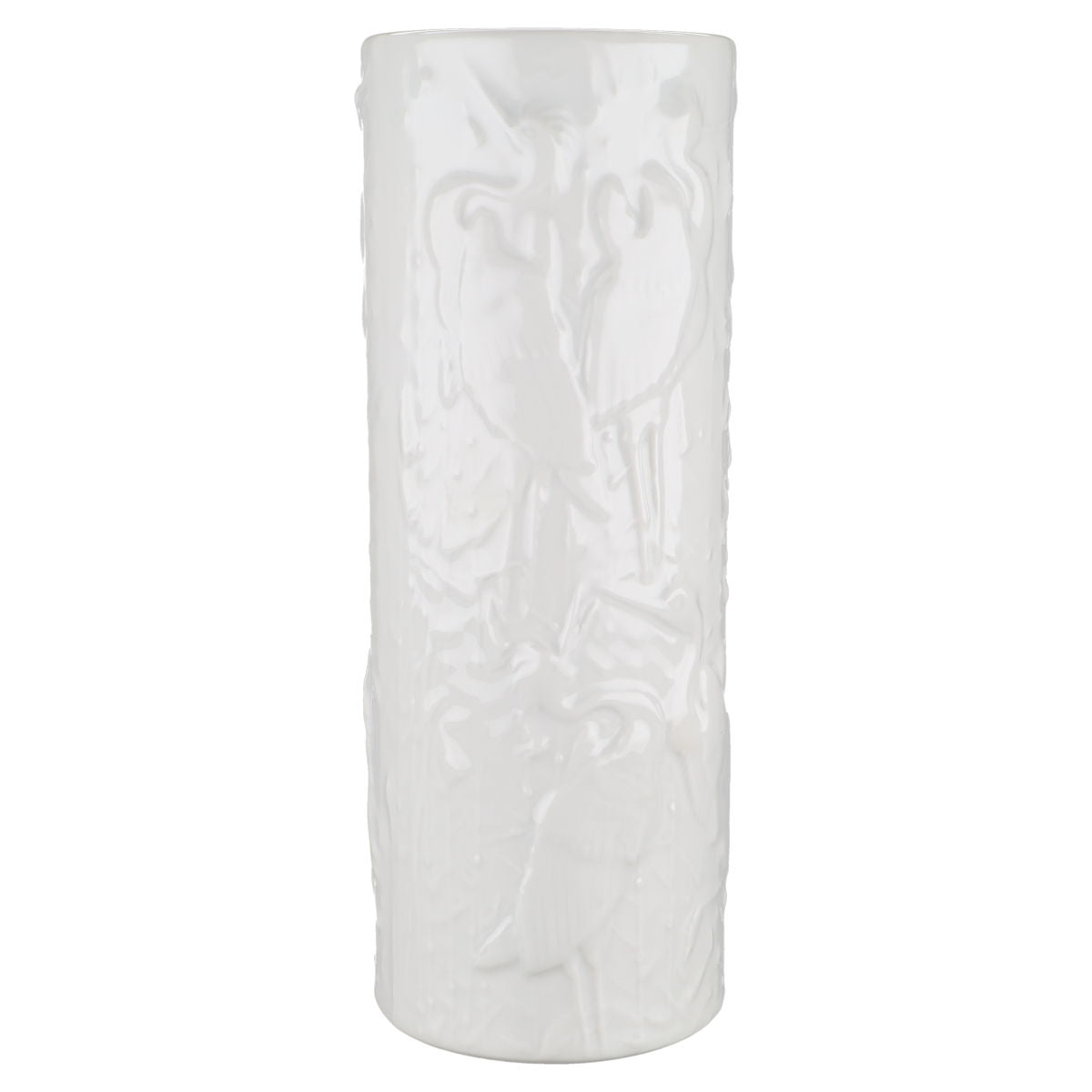 Zylindervase weiß Reliefdekor Vögel