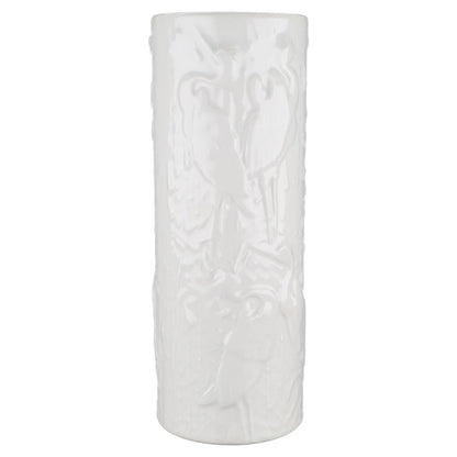Zylindervase weiß Reliefdekor Vögel