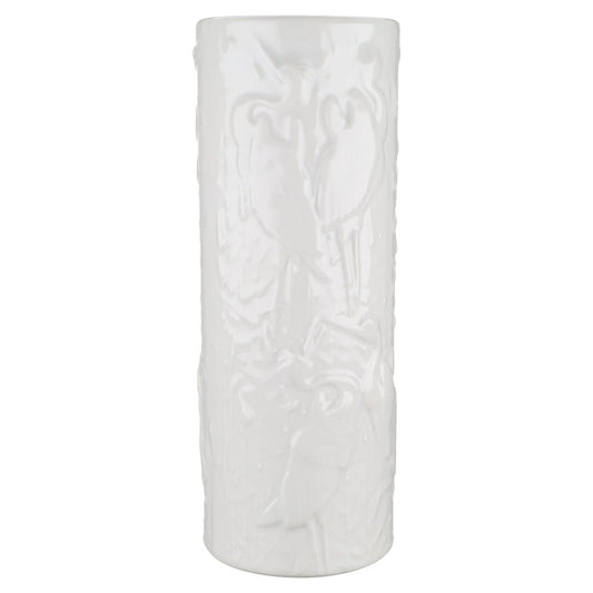 Zylindervase weiß Reliefdekor Vögel
