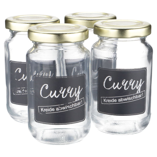 Einmachglas 4er Set Curry mit Kreideschild klein
