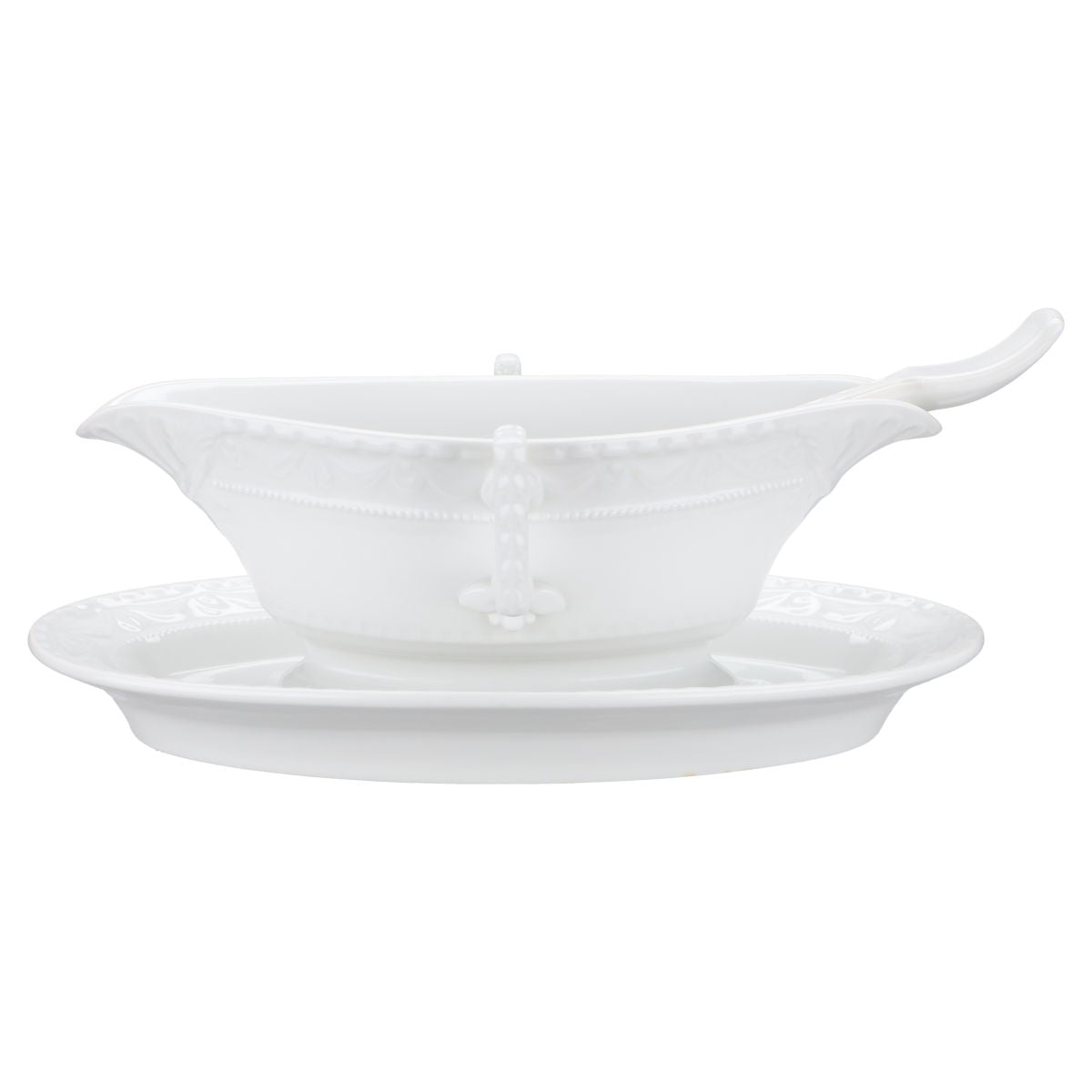 Sauciere mit Teller und Löffel