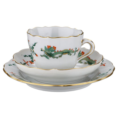 Mokkatasse als Gedeck 3tlg. Reicher Drache grün mit rot I.Wahl