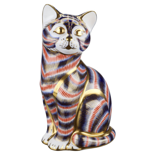 Figur Katze sitzend in Blau Gold