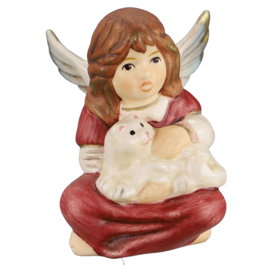 Engel sitzend mit Katze, rotes Kleid