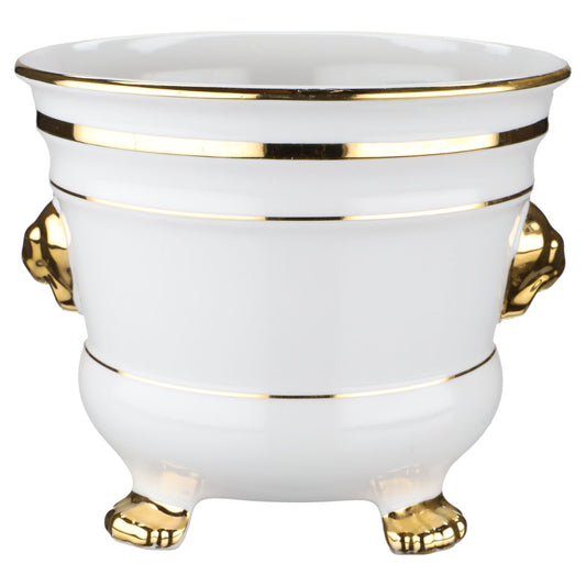 Übertopf D 14 cm auf 4 Füßen mit Goldrand