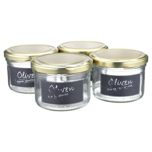 Einmachglas 4er Set Oliven mit Kreideschild klein