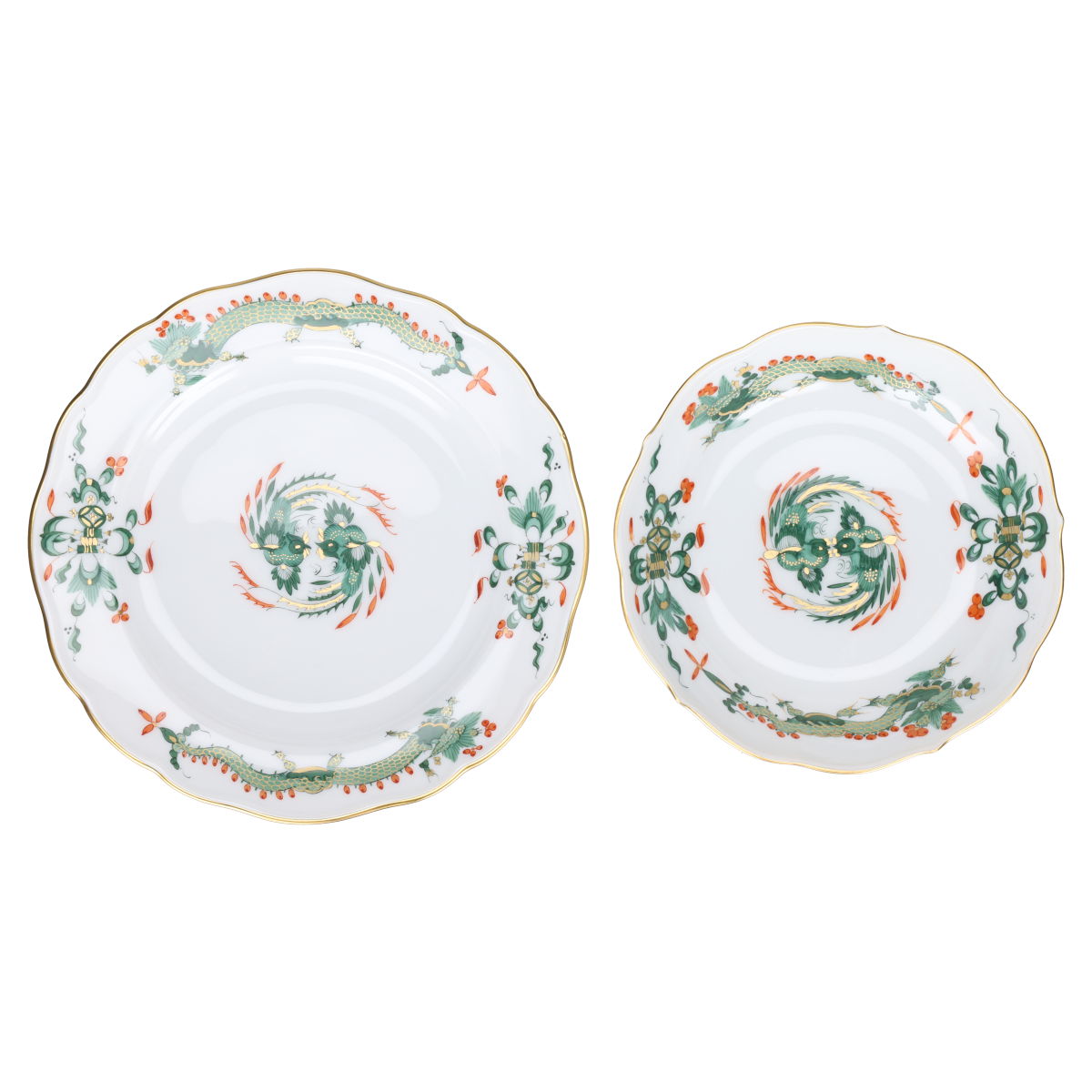 Mokkatasse als Gedeck 3tlg. Reicher Drache grün mit rot I.Wahl