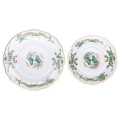 Mokkatasse als Gedeck 3tlg. Reicher Drache grün mit rot I.Wahl