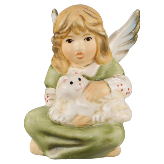 Engel sitzend mit Katze, grünes Kleid