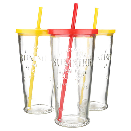 Cocktailglas Summer Party 3er Set mit Deckel + Halm