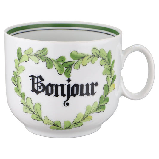 Frühstückstasse XL mit Schriftzug Bonjour