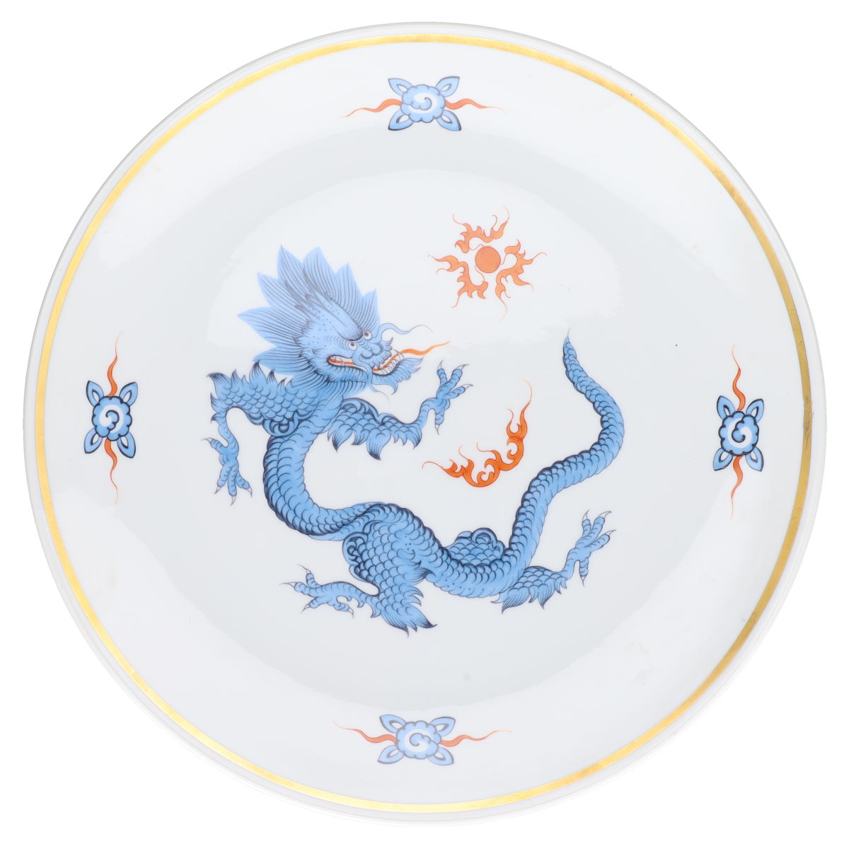 Wandteller Drache Blau mit Rot