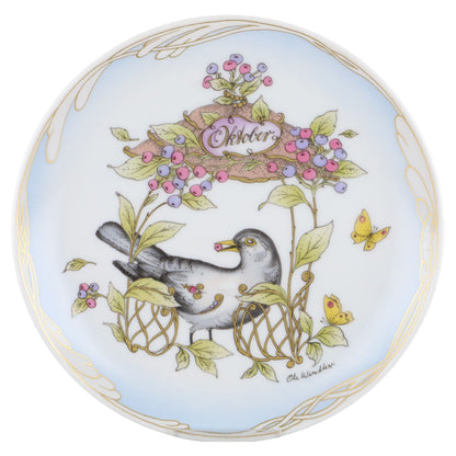 Wandteller klein - 210 Oktober Amsel + Heidelbeeren