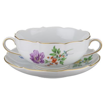 Suppentasse mit Untertasse  Blüte lila