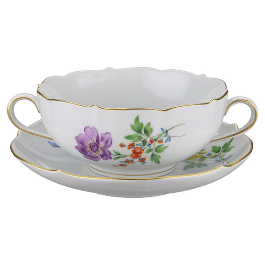 Suppentasse mit Untertasse  Blüte lila