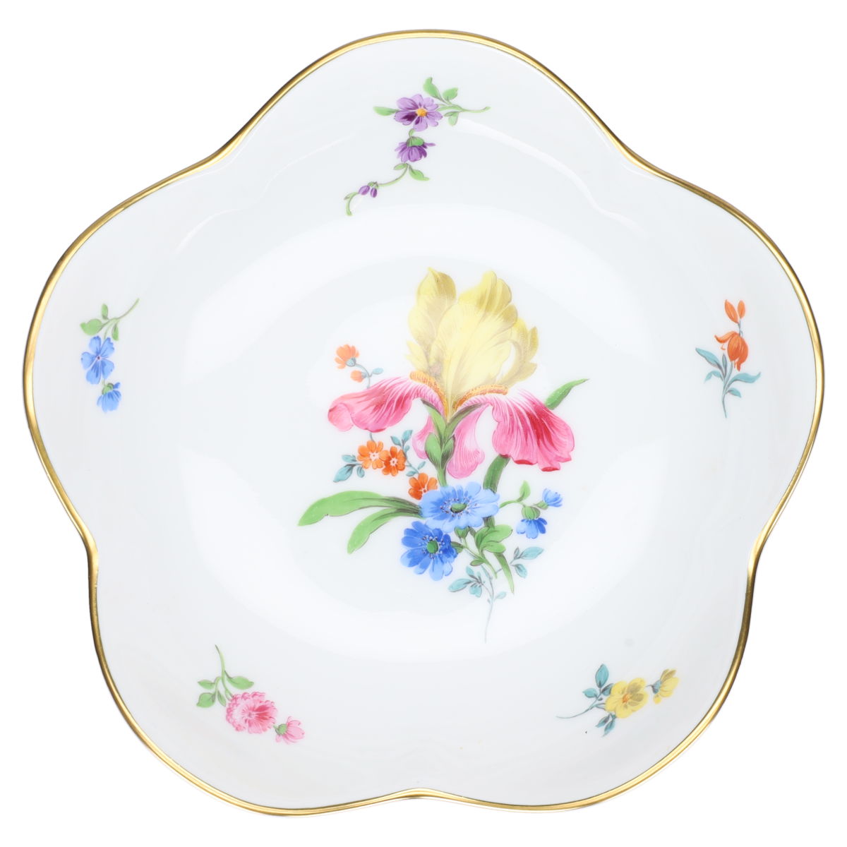 Schale auf Fuß Wellenform klein Motiv Blumenbouquet II.W