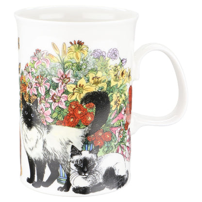 Kaffeebecher Katze vor der Blumenpracht