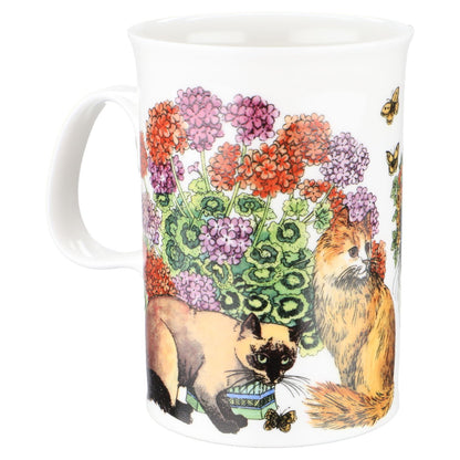 Kaffeebecher Katze vor der Blumenpracht
