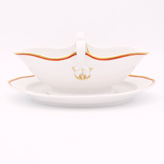 Sauciere mit Teller einteilig mit Henkeln