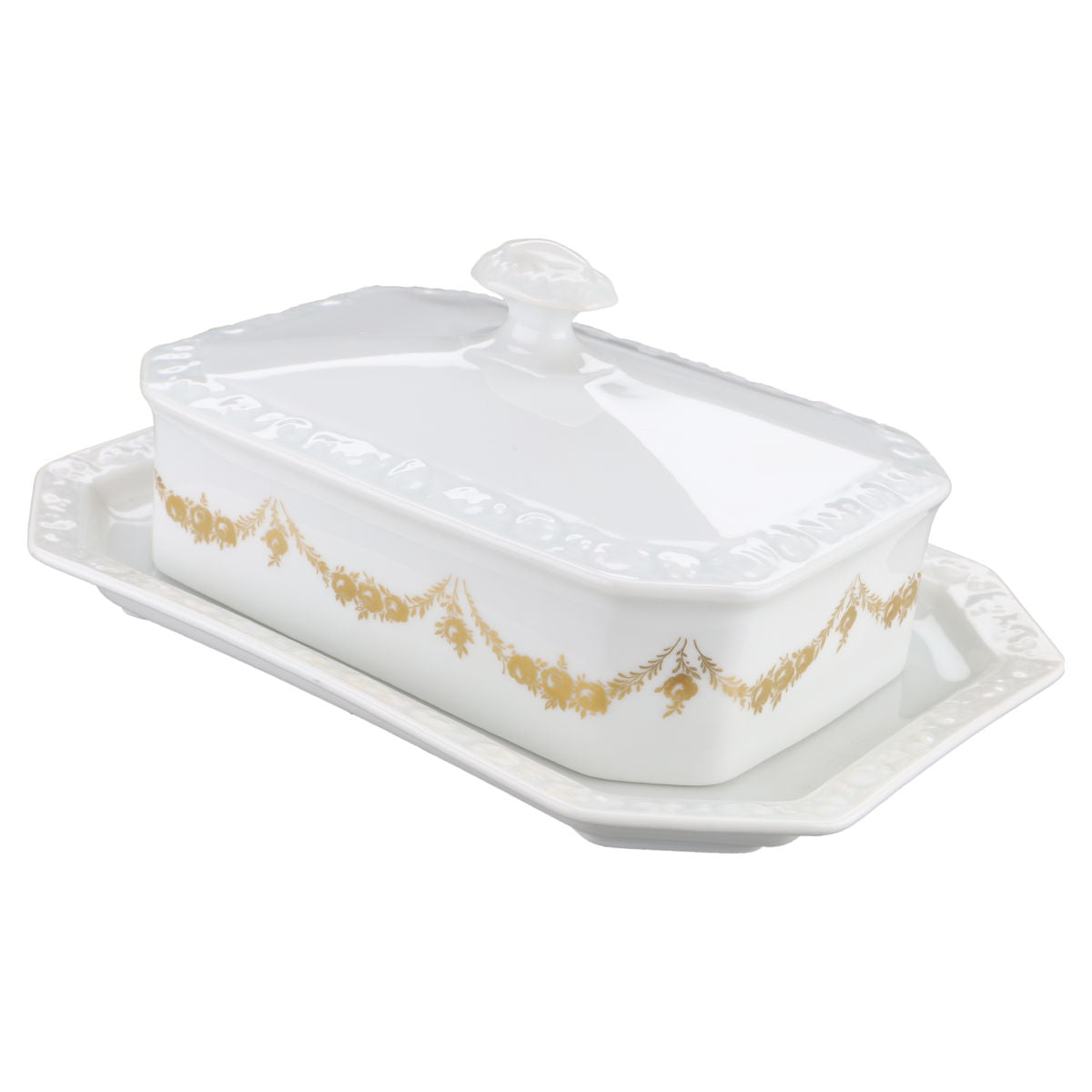 Butterdose eckig  Rosenthal Maria Rosenkante - gold