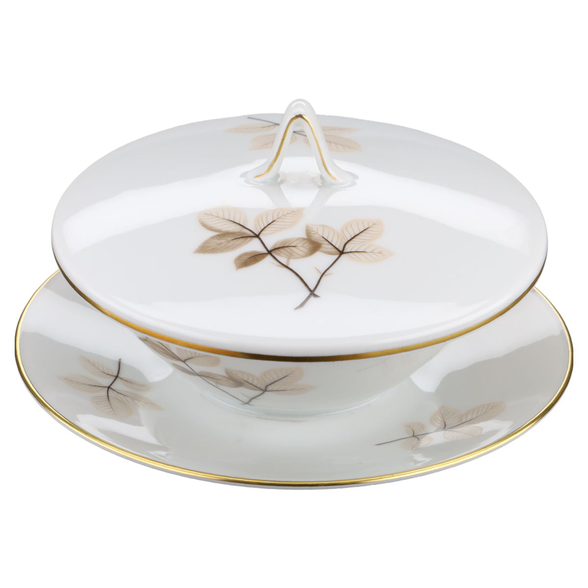 Butterdose rund  Rosenthal Form 2000 Schattenrose mit Goldrand