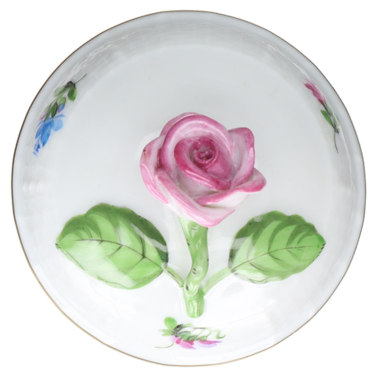 Deckel für Mokkakanne Modell 613 KPM Berlin Rocaille I.Wahl Bunte Blume mit Goldrand Dekor 36