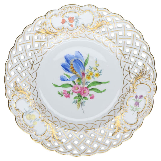 Durchbruchteller klein Krokus Blau Meissen Neuer Ausschnitt I.Wahl Blumenbouquet