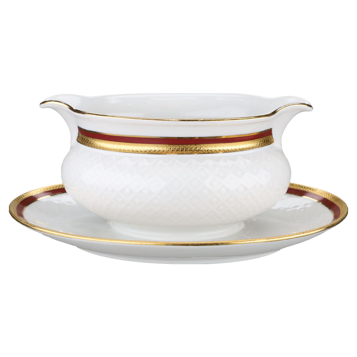 einteilige Sauciere mit Teller Seltmann Weiden Annabell Rotrand Goldbordüre 31730